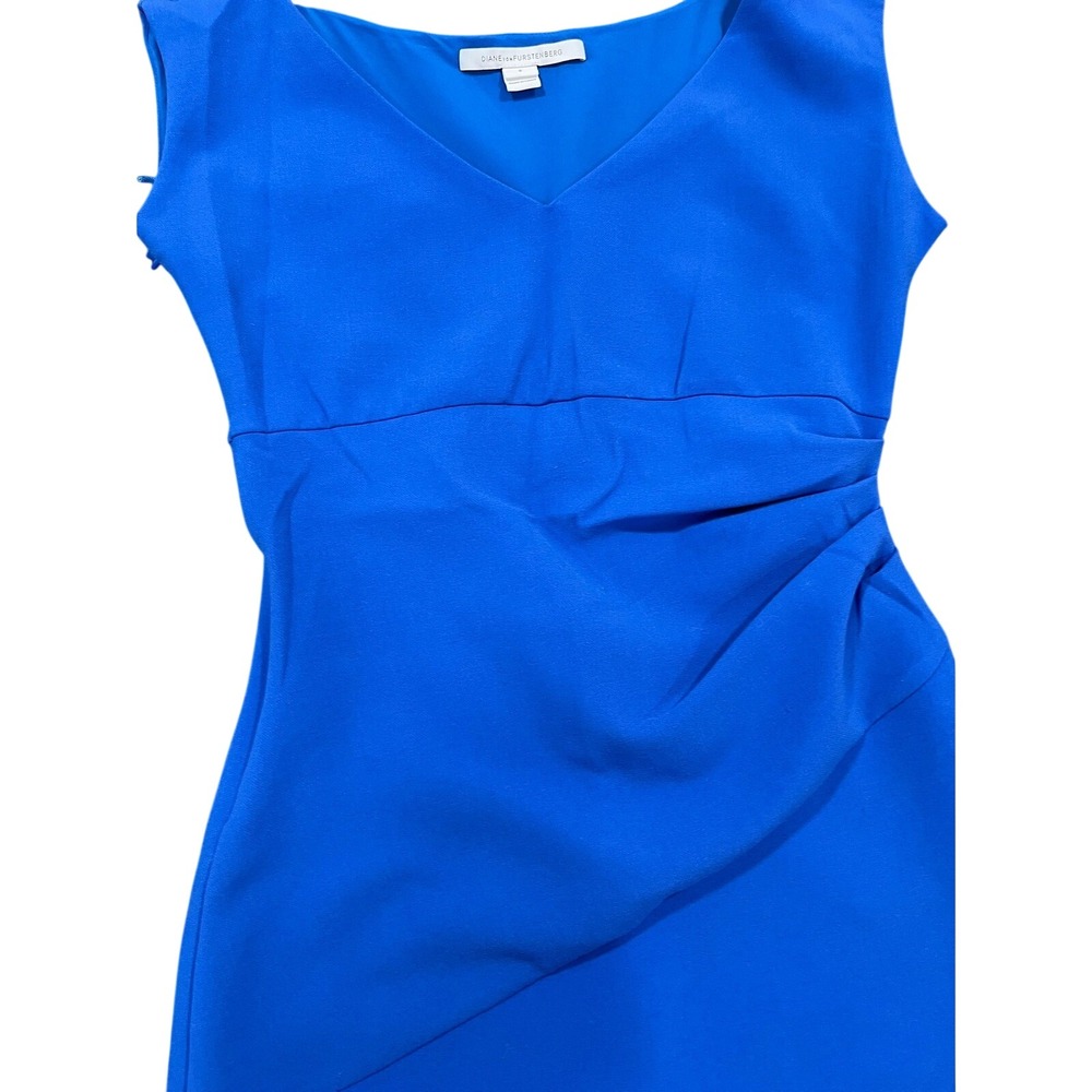 Diane von Furstenberg Blue Ruched V-Neck Sleeveless Sheath Dress Size 8